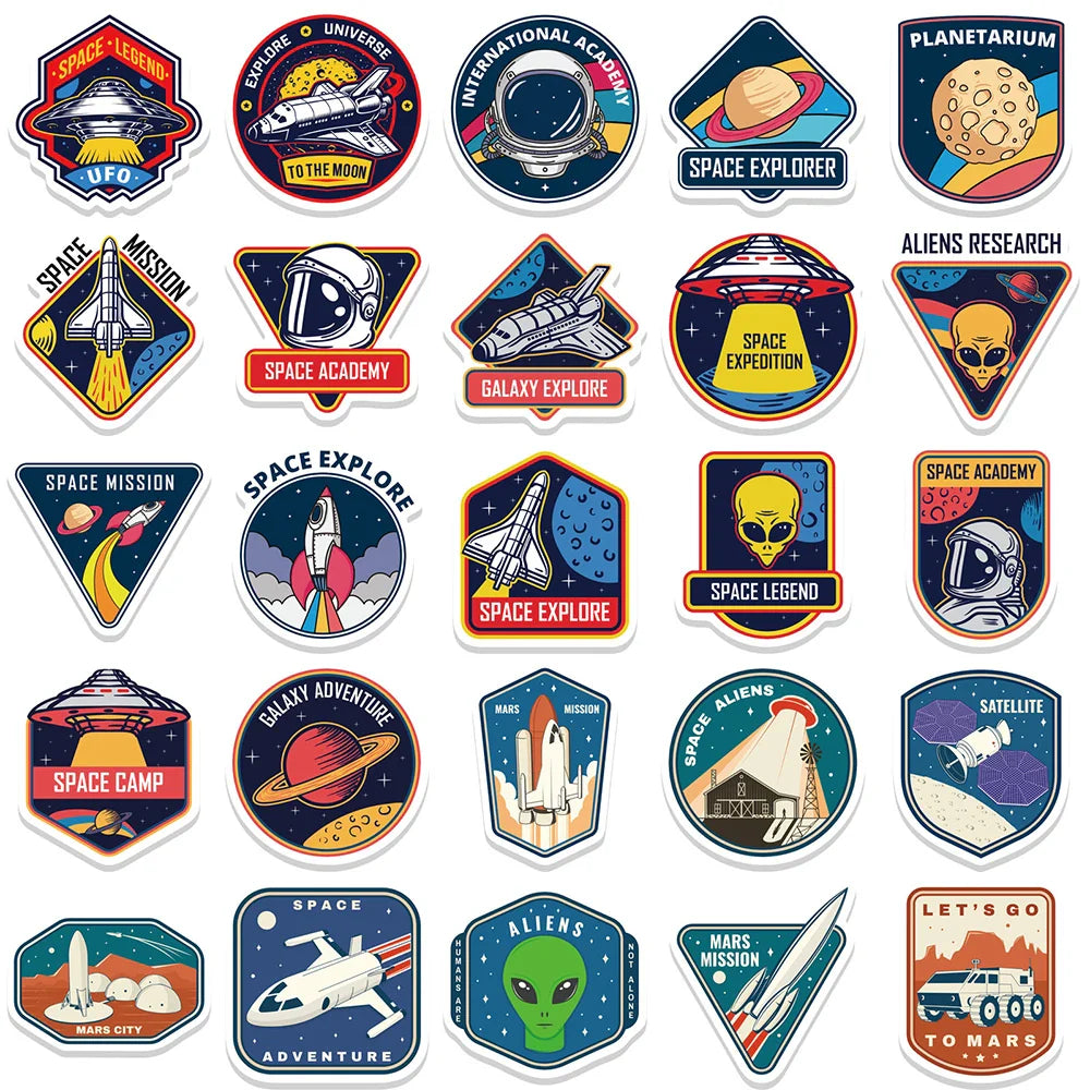 10/30/52PCS Outer Space Astronaut Cartoon Stickers Cute Airplane UFO Decals Kids Toy DIY Bike Phone Scrapbook Helmet Decoration (ONLINE ORDER ONLY)