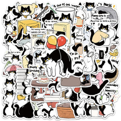 50pcs Funny Cute Cartoon Animal Pet Tuxedo Cat Stickers Water Bottle Stickers Luggage Laptop Guitar Skateboard Vinyl Decals (Online Order Only)