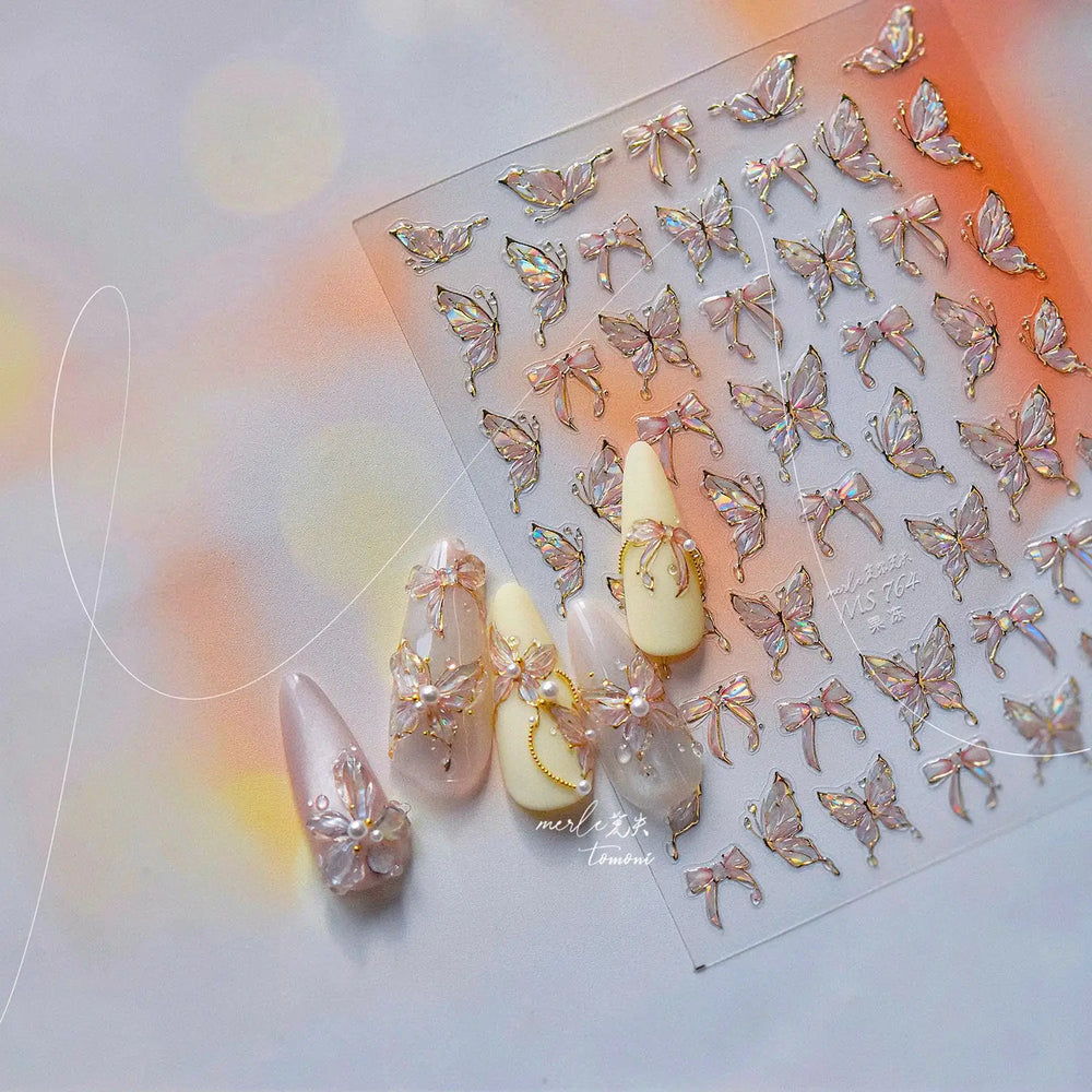 Cute Jelly Bowknot Butterfly Chic Animals Ribbon Tie Shine 3D Fantasy Nail Art Decorations Stickers DIY Dreamy Manicure Decals (Online Order Only)