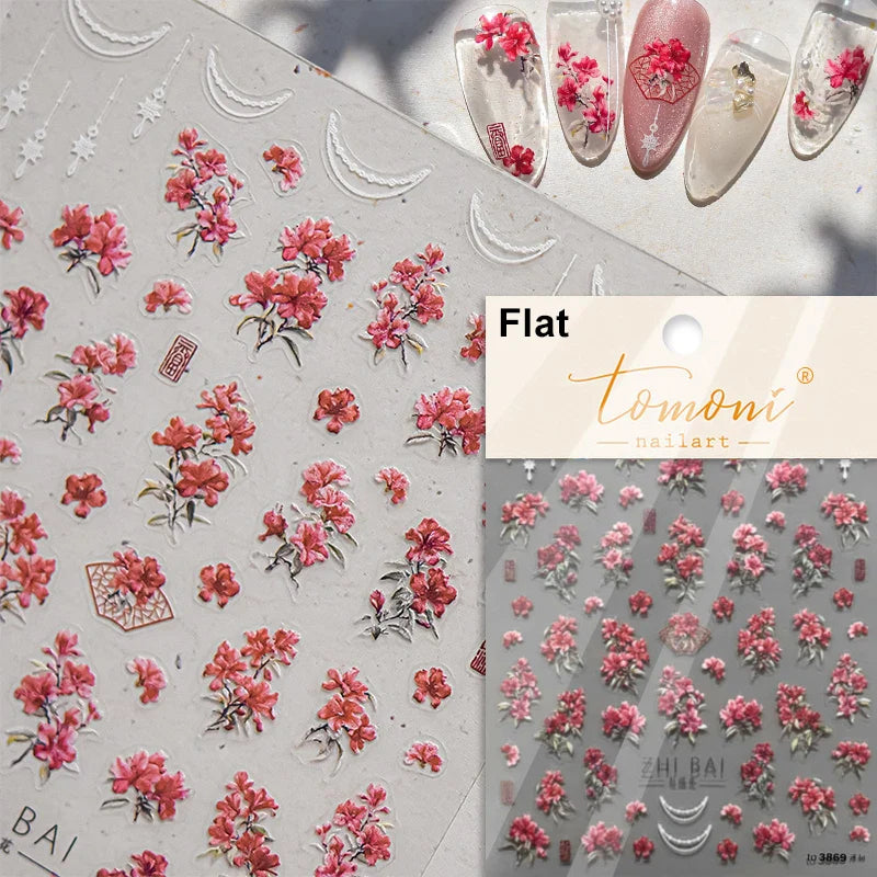 Dried Flowers Rose Butterfly Love Heart Golden Stroke Flying Crane Silver Adhesive Nail Art Stickers Rhinestone Manicure Decals (ONLINE ORDER ONLY)