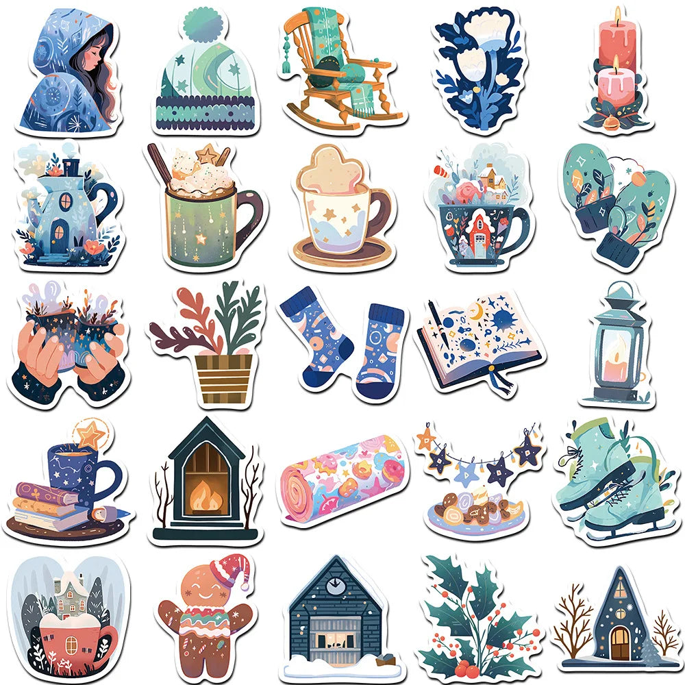 10/30/50PCS Cartoon Winter Christmas Graffiti Stickers Decals DIY Phone Scrapbook Luggage Helmet Kid Toy Cute Waterproof Sticker (ONLINE ORDER ONLY)