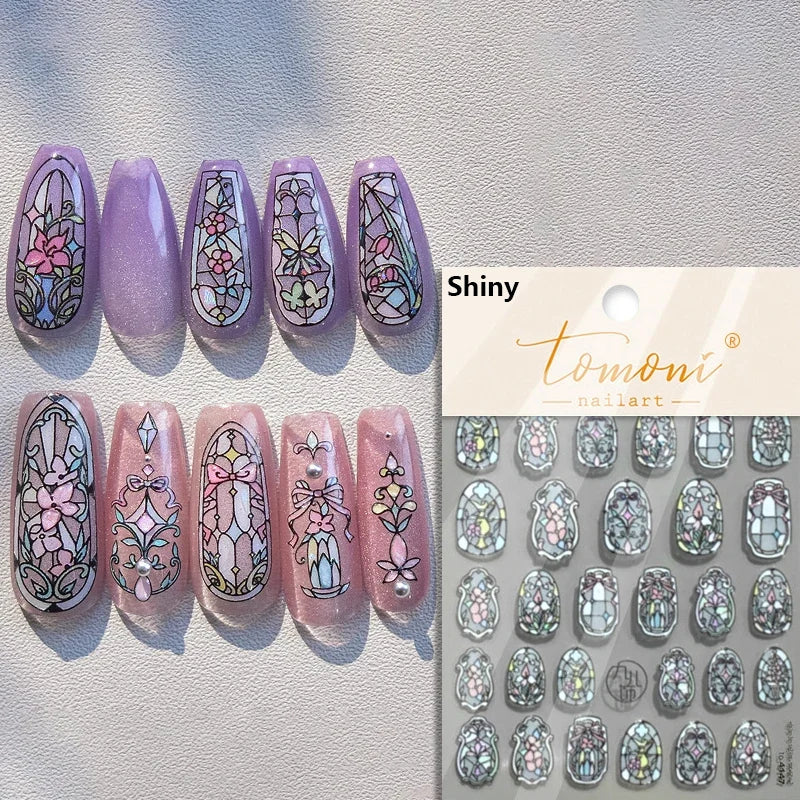 French Style Geometric Black White Square Grid Rhombus Stripe 3D Self Adhesive Nail Art Stickers Shiny Rhinestone Manicure Decal (ONLINE ORDER ONLY)