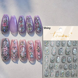 French Style Geometric Black White Square Grid Rhombus Stripe 3D Self Adhesive Nail Art Stickers Shiny Rhinestone Manicure Decal (ONLINE ORDER ONLY)