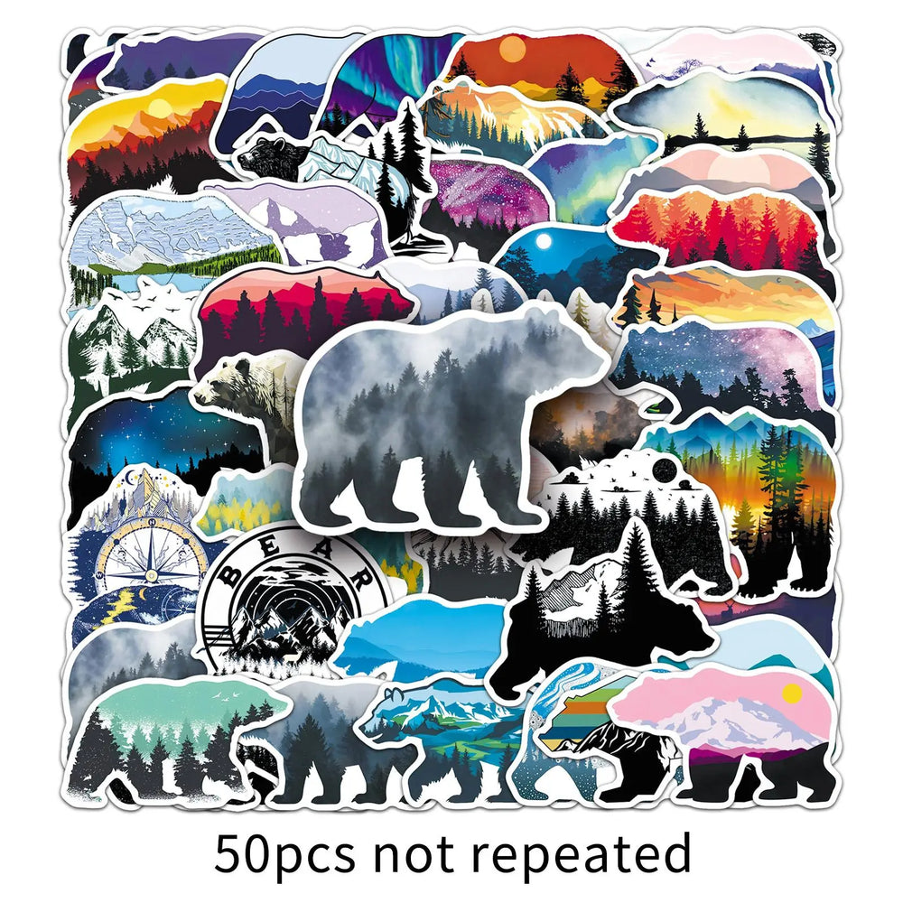 10/30/50PCS Grizzly Bear Cartoon Stickers Silhouette Graffiti DIY Scrapbook Fridge Luggage Laptop Phone Guitar Decals Decoration (ONLINE ORDER ONLY)