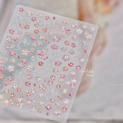 Peach Blossom Gradual Pink Petal Flower Line Bowknot Hot Stamping Halo Dyeing Delicate Adhesive Nail Art Sticker Manicure Decals (ONLINE ORDER ONLY)