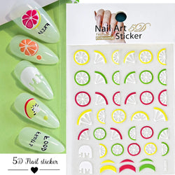 1Pc Summer Nail Art Sticker Lemon Nail Decal Nail Art Supplies Cute Fruit Strawberry Cherry Watermelon Avocado Lemon Nail Design (ONLINE ORDER ONLY)