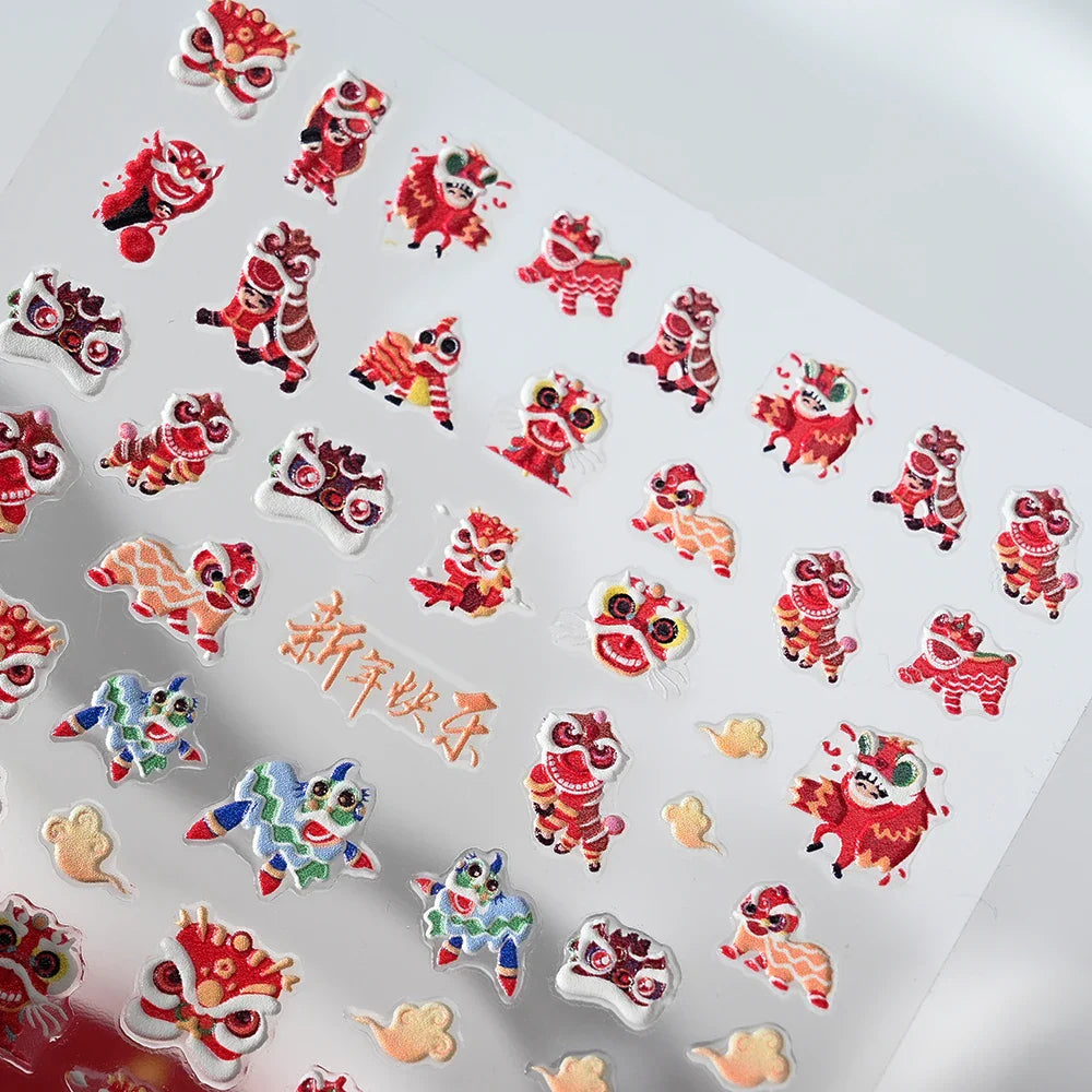1pcs Cute Good Luck Lion Head Nail Art Sticker Chinese New Year 2025 Nail Decal 5D Reliefs Self Adhesive Design Decoras Decals * (ONLINE ORDER ONLY)
