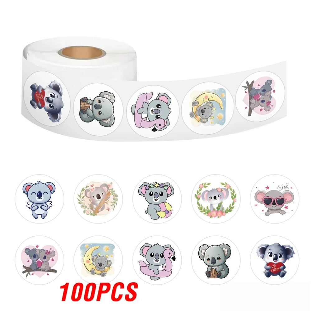 100-500pcs Cute Koala Bear Stickers Sealing Animal Kids Sticker Decor Circle Seal Label Birthday Reward Gift Stationery Sticker (Online Order Only)