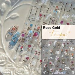 Romantic Candle Holder Lace Rambler Rose Pink Flower Bowknot Candlestick Ribbon Adhesive Nail Art Stickers Shiny Manicure Decals (ONLINE ORDER ONLY)
