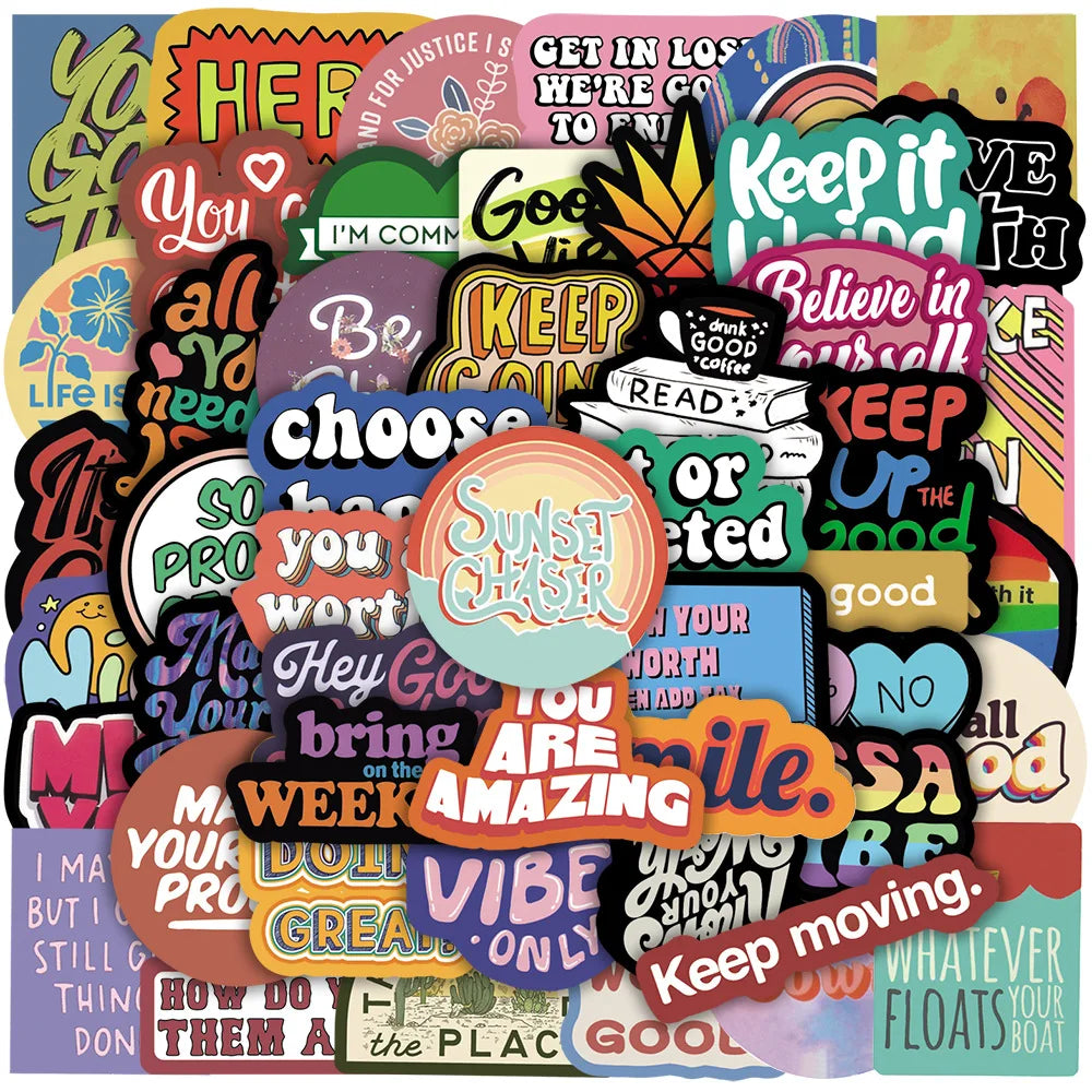 50pcs Motivational Stickers Inspirational Quotes Vinyl Decals for Kids Teens Students Gift (Online Order Only)