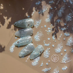 Hazy Feeling Bluestar-Amsonia Hubristic Blue Star Flower Floral Print 5D Soft Embossed Adhesive Nail Art Sticker Manicure Decals (ONLINE ORDER ONLY)