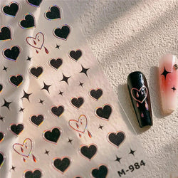 Black Punk Star Heart Laser Stroke Dark Wind Sexy Water Droplet Delicate Adhesive Nail Art Decorations Stickers Manicure Decals (ONLINE ORDER ONLY)