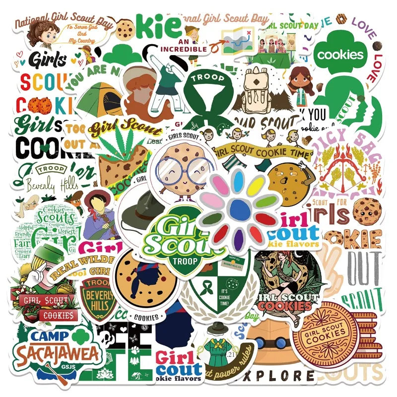 50pcs Girl Scout Cartoon Stickers for Laptop, Phone, Water Bottle, Scooter, Suitcase, Refrigerator (ONLINE ORDER ONLY)