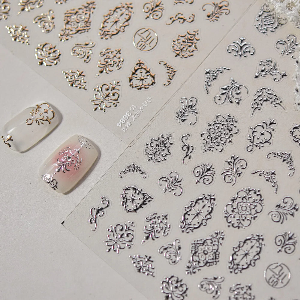 Baroque Figure Flower Totem Geometric Star Love Heart Hot Stamping Embossed Relief Self Adhesive Nail Art Sticker Manicure Decal (ONLINE ORDER ONLY)