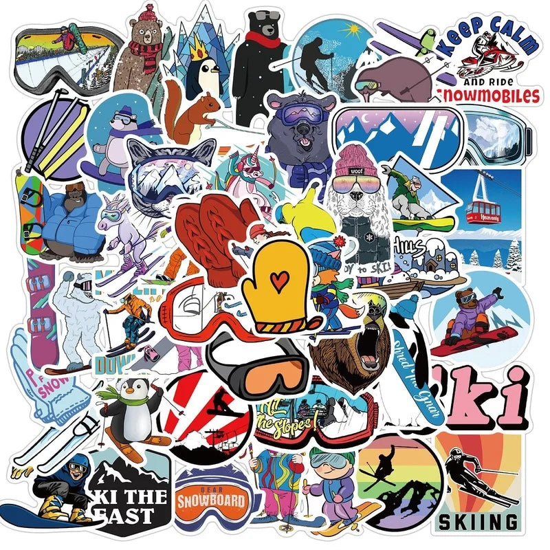 Skiing Surfing Outdoor Sports Stickers Pack for Laptop, Phone, Luggage, Skateboard, Snowboard (Online Order Only)