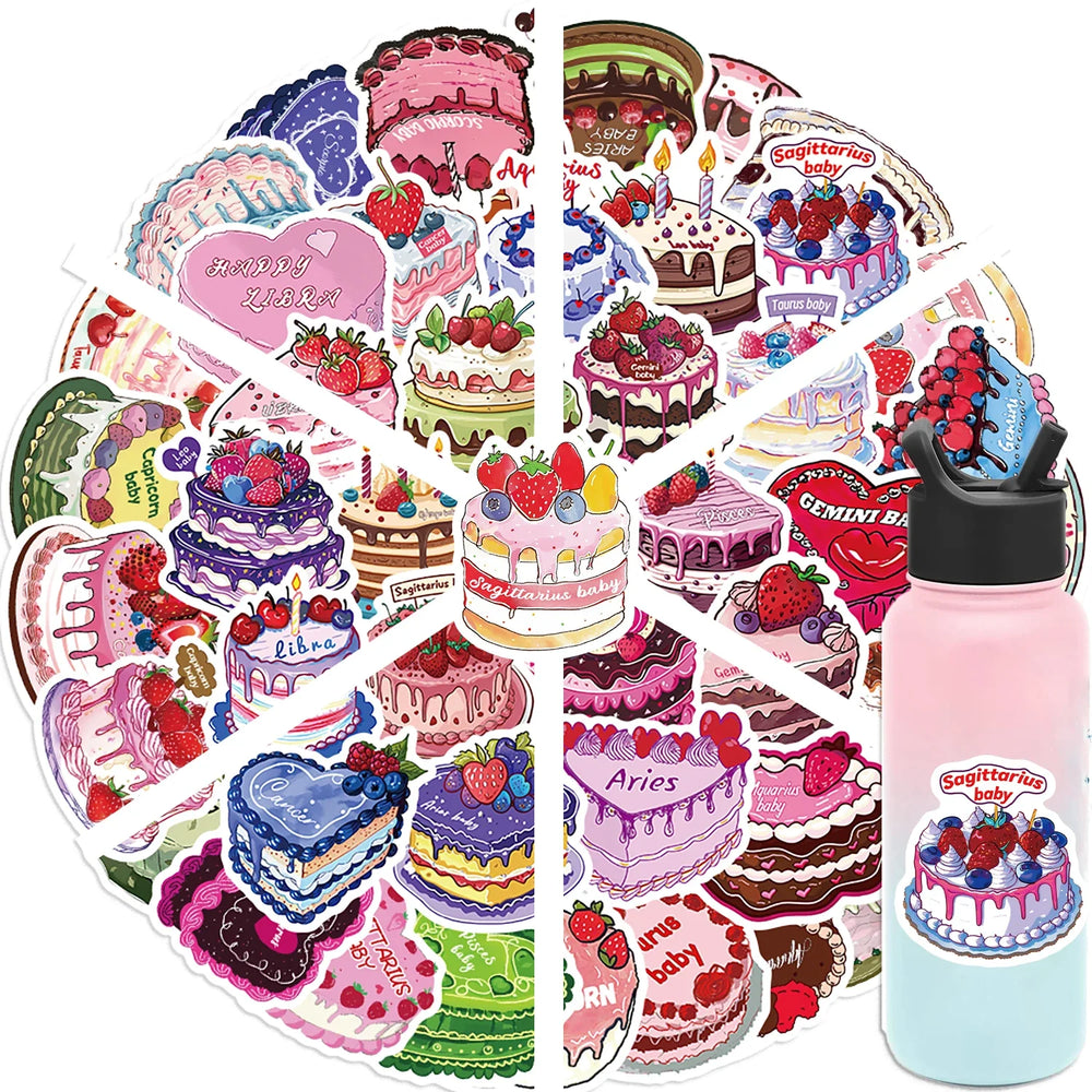 50pcs Cartoon Cake Zodiac Stickers Kawaii Waterproof Graffiti Vinyl Decals for laptop Guitar Suitcase Skateboard Kids Gift (ONLINE ORDER ONLY)