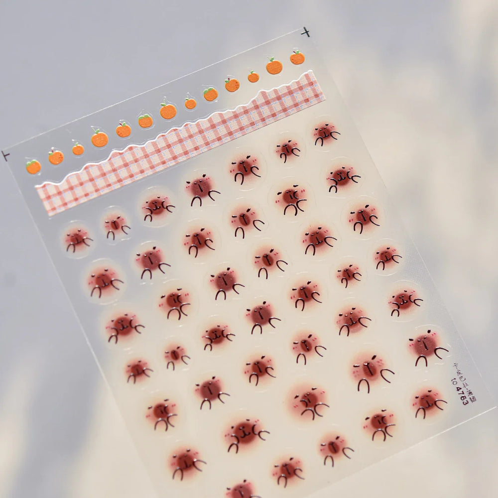 Cute Kapibala Halo Dyeing Kabibara Giant Rat Guinea Pig Cavy Lovely Expression Orange Adhesive Nail Art Stickers Manicure Decals (ONLINE ORDER ONLY)