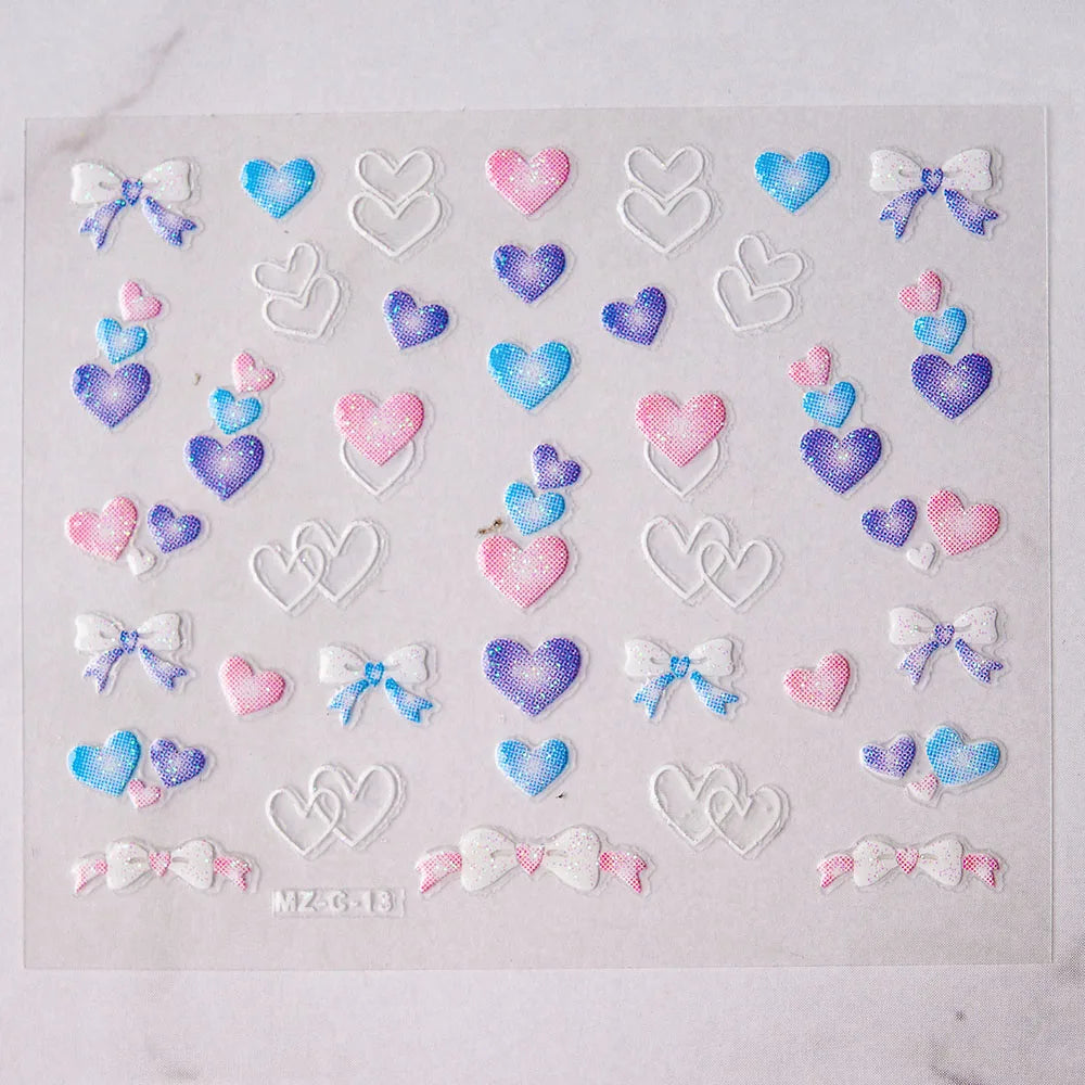 30 Sheet 3D Flower Nail Stickers Decals 6.5*5cm Transparent White Floral Leaf Butterflies Heart Nail Art Adhesive Strip Supplies (ONLINE ORDER ONLY)