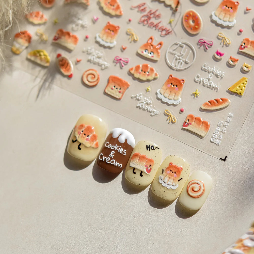 Sweet Cookies Biscuit Snack Delicious Doughnut Savoury Food Bicky Croissant Cheese Pudding Baguette Chic Nail Art Stickers Decal (ONLINE ORDER ONLY)