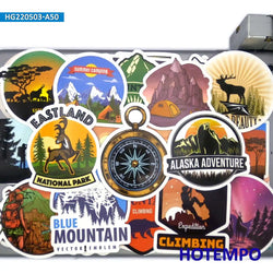 50PCS World Travel Stickers Climbing Camping Hiking Outdoor Adventure Decals for DIY Phone Laptop Luggage Motorcycle Car Sticker (ONLINE ORDER ONLY)