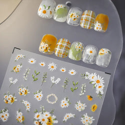 White Daisy Sunflower Green Leaves Wreath Garland Flower Cluster Bouquet Flat Adhesive Nail Art Sticker Manicure Decals Supplies (Online Order Only)