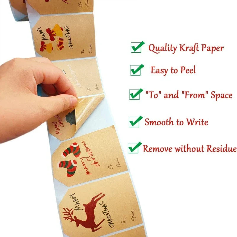 250PCS Christmas Gift Tag Stickers Self-Adhesive for Christmas Presents Labels Sticker Snowmen Xmas Tree Deer Holiday Gift (ONLINE ORDER ONLY)
