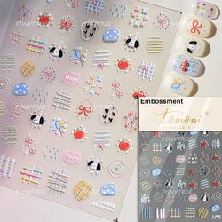 Spring Dog Bear Toy Rose Flower Floral Print Letter Bone Butterfly Cat Puppy Relief Adhesive Nail Art Stickers Manicure Decals (Online Order Only)