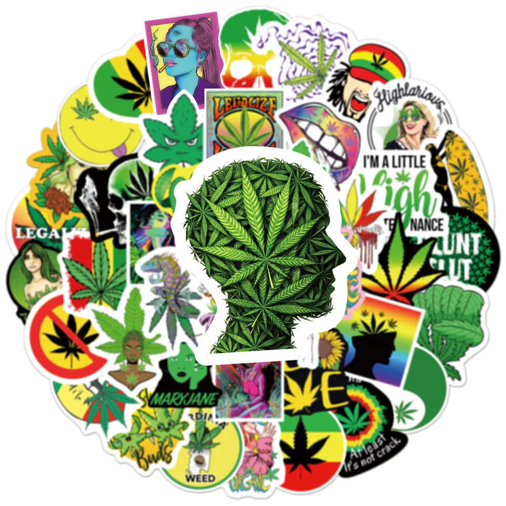 10/30/50/100PCS Funny Characters Leaves Weed Smoking Stickers Cool Waterproof Graffiti Decal For Skateboard Phone Motorcycle Car (ONLINE ORDER ONLY)