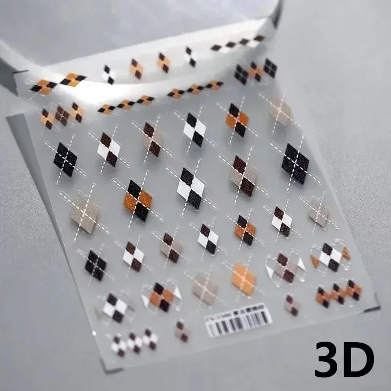 Charming Geometric Black Khaki Brown Grid Houndstooth Snowflake Flat Chic  Adhesive Nail Art Decoration Stickers Manicure Decals (Online Order Only)