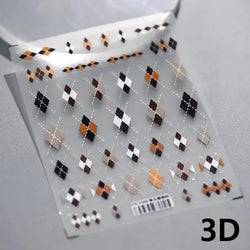 Charming Geometric Black Khaki Brown Grid Houndstooth Snowflake Flat Chic  Adhesive Nail Art Decoration Stickers Manicure Decals (Online Order Only)
