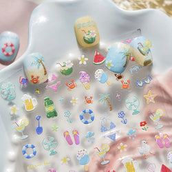 Summer Beach Bikini Watermelon Strawberry Ice Cream Soda Coconut Tree Fan Juice Crab Nail Art Decoration Stickers Manicure Decal (ONLINE ORDER ONLY)