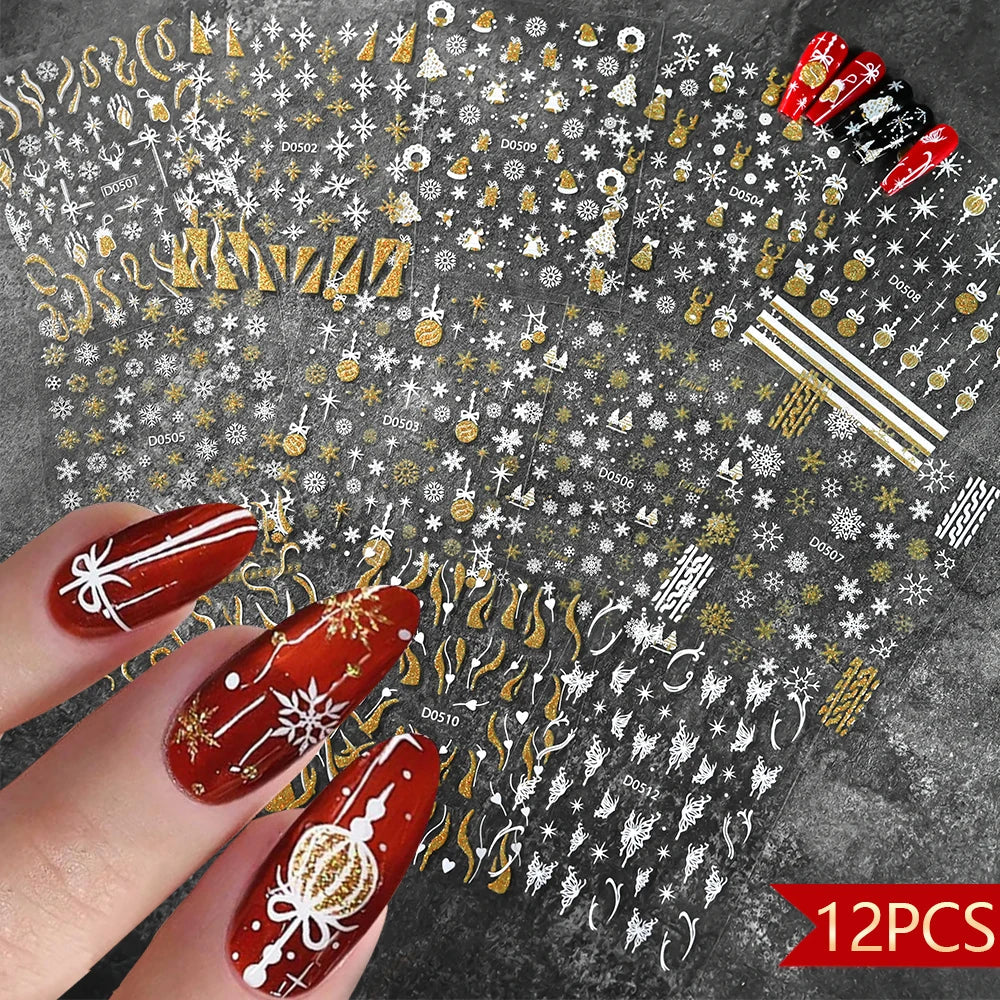 12PCS White Flowers Leaves 3D Nail Stickers Star/Moon/Sun Nail Art Decoration Decals Geometric Flower Stickers Nail Art Supplies (ONLINE ORDER ONLY)