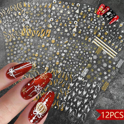 12PCS White Flowers Leaves 3D Nail Stickers Star/Moon/Sun Nail Art Decoration Decals Geometric Flower Stickers Nail Art Supplies (ONLINE ORDER ONLY)
