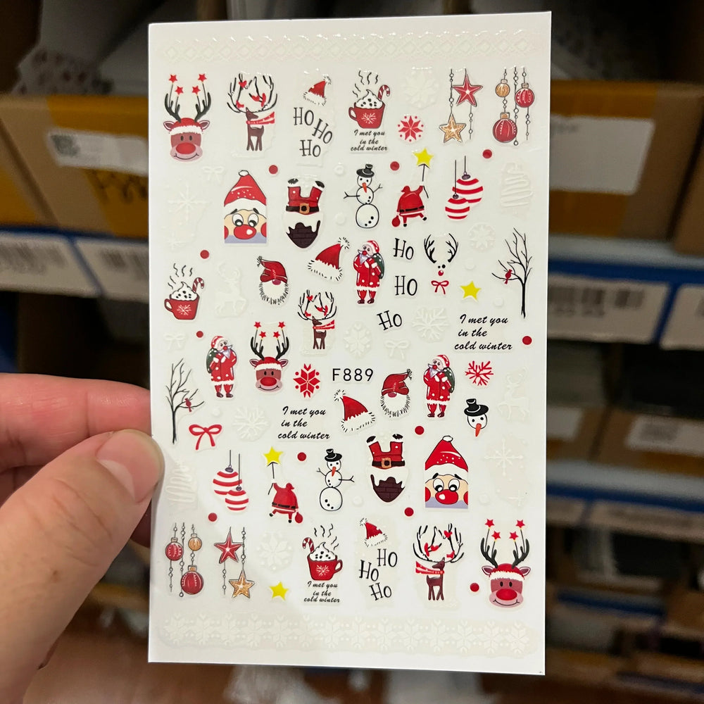 Merry Christmas Penguin Nail Art Sticker 3D Slider Deer Santa Claus Decal New Year Nail Decorations Sticker Manicure Accessories (ONLINE ORDER ONLY)