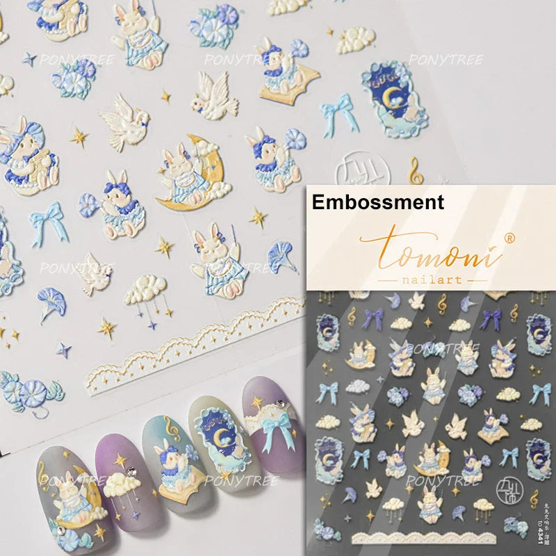 Pink Bowknot Star Moon Starburst Sun Polar Day Polar Night Sword Rose Flower Wreath Adhesive Nail Art Stickers Manicure Decals (ONLINE ORDER ONLY)