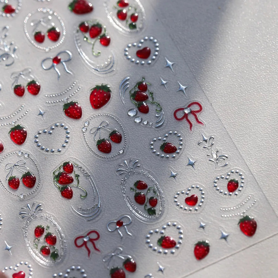 Mini Fruit Cherry Charming Strawberry Ribbon Line Bowknot Jelly Charming Chic Self Adhesive Nail Art Stickers Manicure Decals (ONLINE ORDER ONLY)