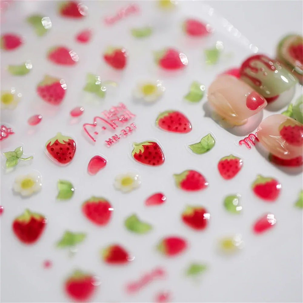 1pcs 5D Kawaii Jelly Strawberry Nail Art Stickers Fashion Cartoon Fruit Nail Transfer Slider Decals DIY Decorations Accessories (ONLINE ORDER ONLY)