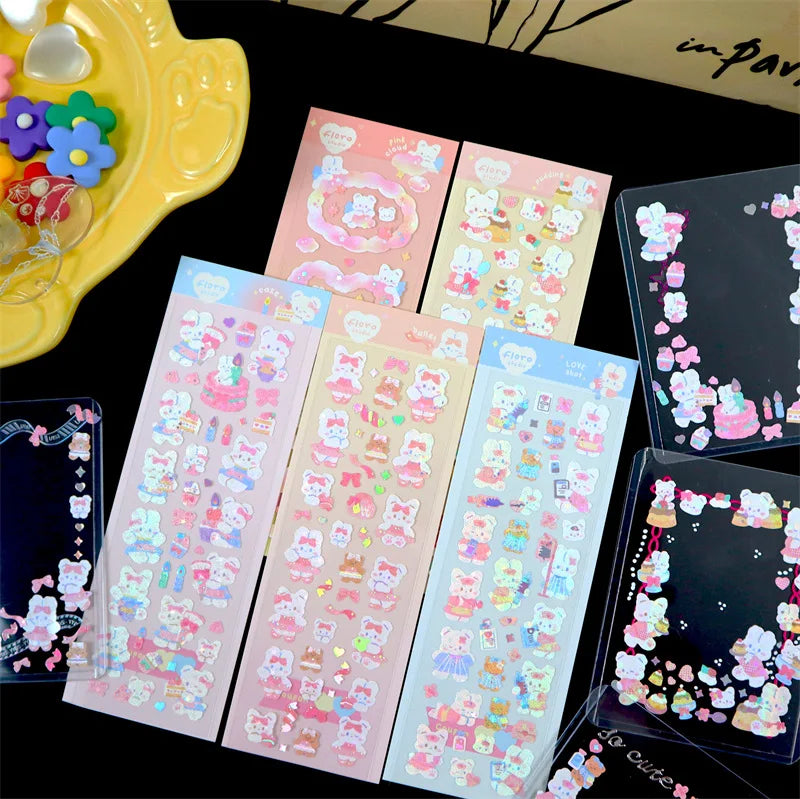 1pcs Cute Rabbit Laser Stickers Art Decorative Material Label Hand Account DIY Album Scrapbooking Sticker Kawaii Stationery (Online Order Only)