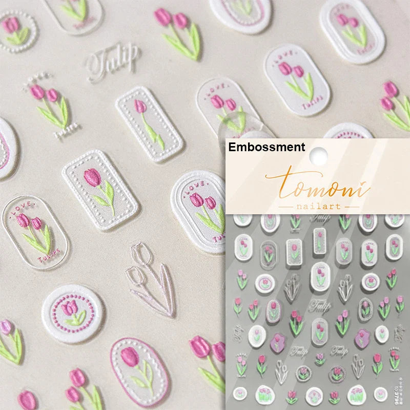 Retro Shiny Glazed Rococo Flower Window Dreamy Butterfly Geometric Frame Stamp Embossed Reliefs Nail Art Stickers Manicure Decal (Online Order Only)