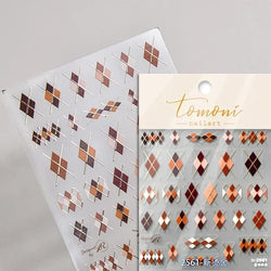 Geometric French Style Colorful Square Grid Rhombus Line Stripe Bowknot 3D Self Adhesive Nail Art Stickers Shiny Manicure Decals (ONLINE ORDER ONLY)