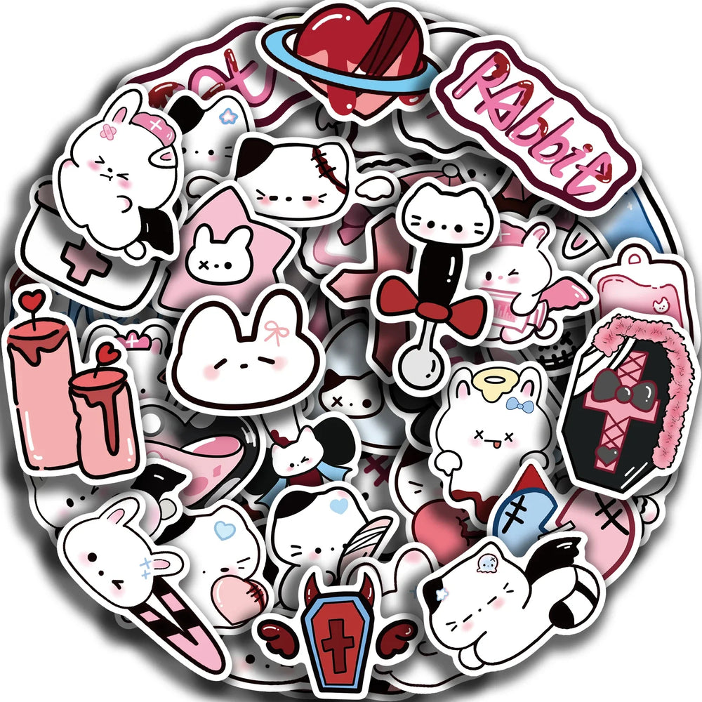 50Pcs Cute Funny Rabbit Animals Stickers Kawaii Cartoon Decals Skateboard Notebook Luggage Phone Car Sticker Toy (Online Order Only)
