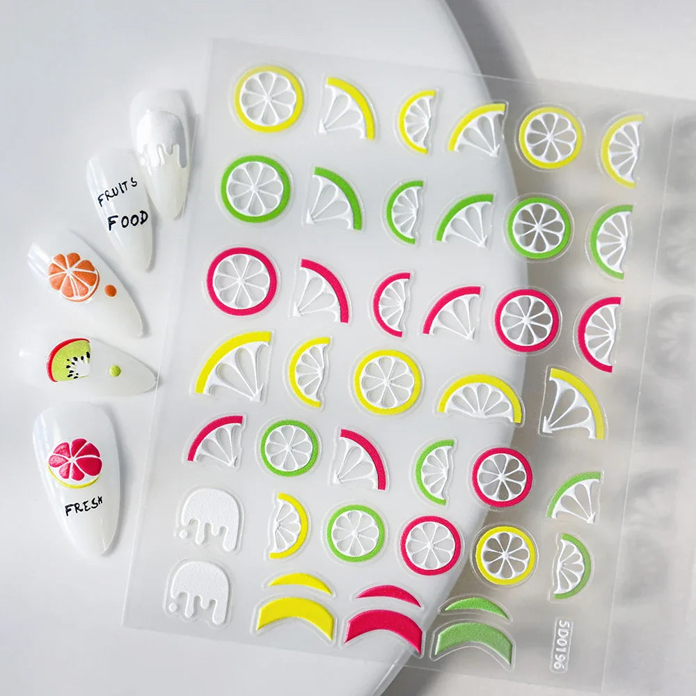 1Pc Summer Nail Art Sticker Lemon Nail Decal Nail Art Supplies Cute Fruit Strawberry Cherry Watermelon Avocado Lemon Nail Design (ONLINE ORDER ONLY)