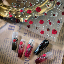 Retro Red Butterfly Snake Rose Flower Evil Eyes Gothic Architecture Cross Dark Self Adhesive Nail Art Stickers Manicure Decals (ONLINE ORDER ONLY)