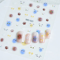 Lovely Cartoon Halo Dyeing Cat Bowkbot Paw Kitten Star Love Charming Self Adhesive Nail Art Sticker Cute Animals Manicure Decal (ONLINE ORDER ONLY)