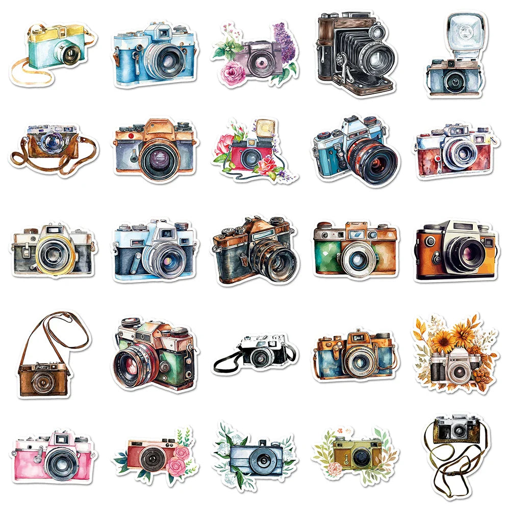 10/30/50pcs Cute Camera Cartoon Stickers Aesthetic Decals Laptop Travel Luggage Phone Diary Decoration Sticker Kids Classics Toy (Online Order Only)