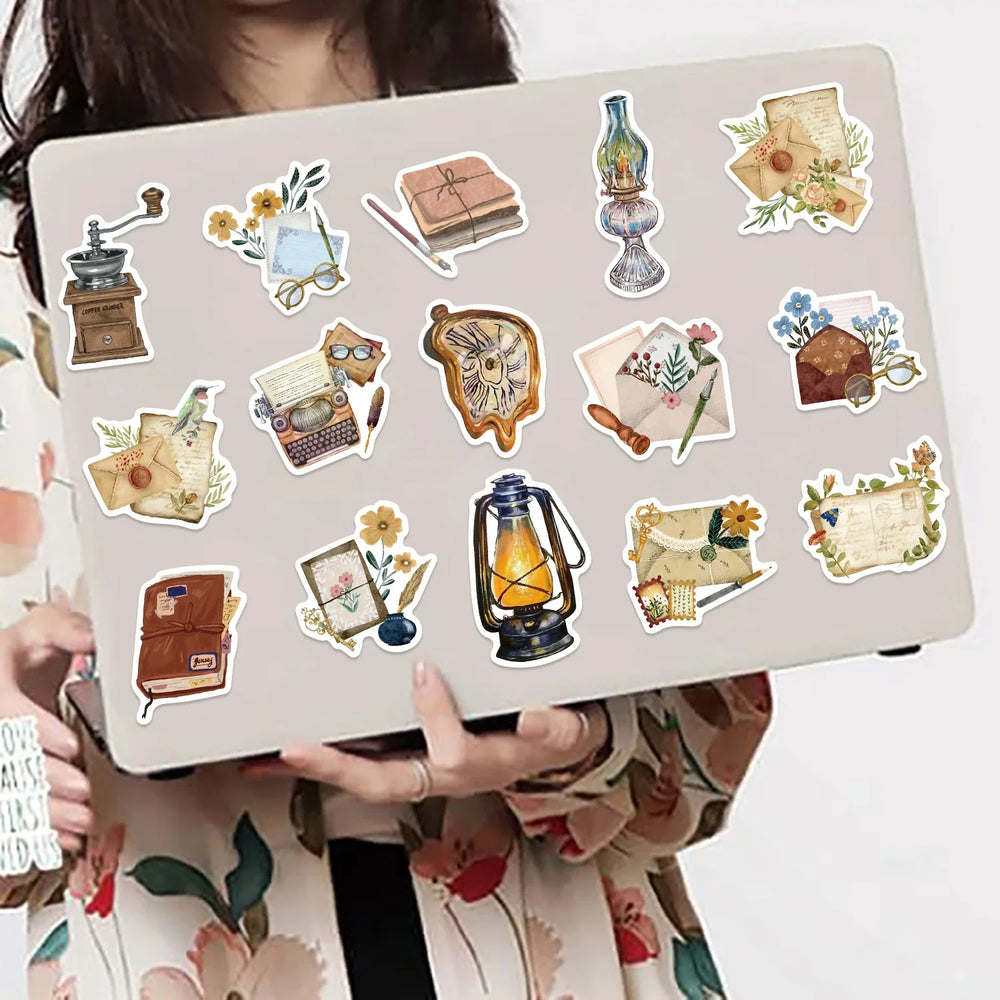 50pcs Time Secret Love Retro Notebook Sticker Aesthetics Cartoon Decals Waterproof Stickers Pack Party Decoration Gift Toys (ONLINE ORDER ONLY)
