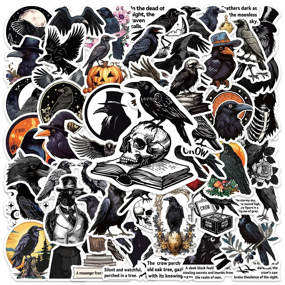 50pcs Cool Cartoon Aesthetic Bird Crow Stickers Water Bottle Stickers Laptop Luggage Skateboard Waterproof Vinyl Car Decals (ONLINE ORDER ONLY)
