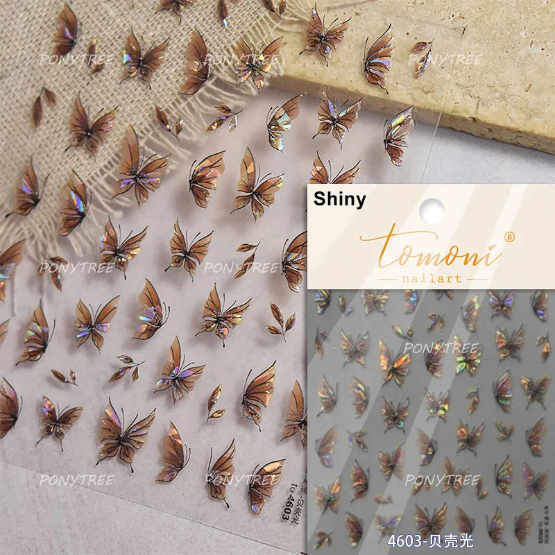 Butterfly Flower Hollow Out Lace Delicate Floral Print Shiny Cloth Block Insect Self Adhesive Nail Art Stickers Manicure Decals (Online Order Only)