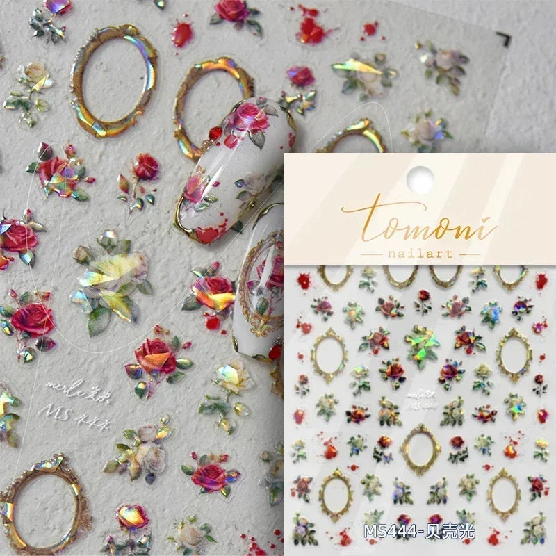Pale Flower Bouquet Label Bowknot Stationery Sunflower Daisy Leaf 3D Self Adhesive Nail Art Stickers Rhinestone Manicure Decals (Online Order Only)