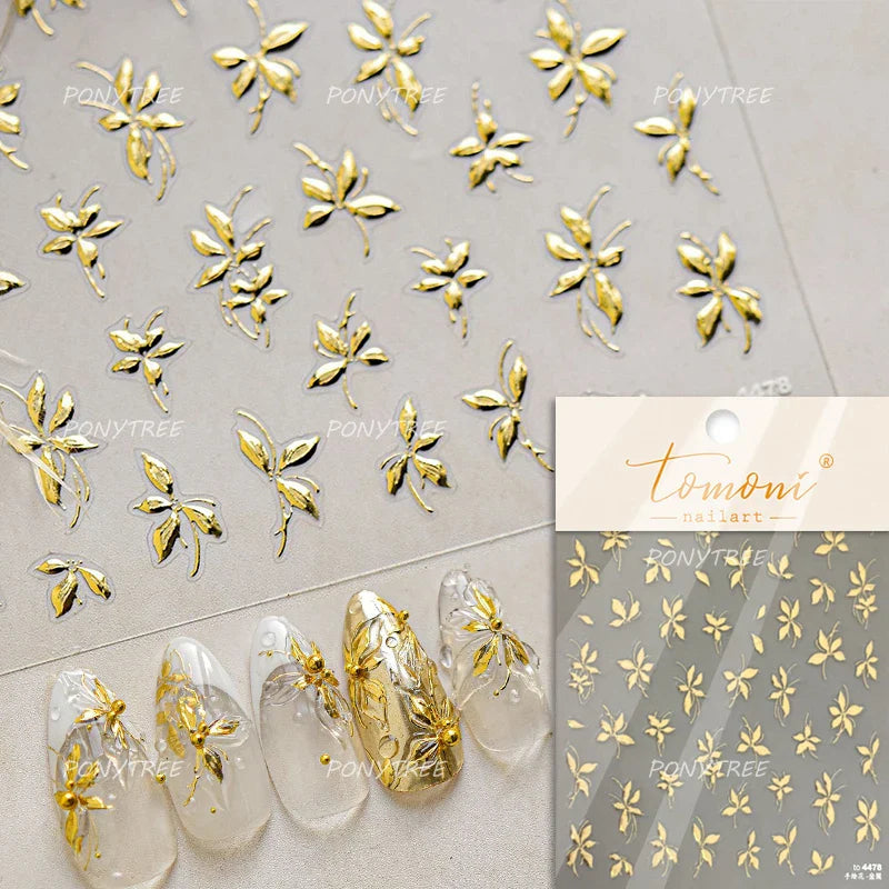 Embossed Flower Pink Butterfly Lucky Peach Blossom Chic Spring Petal 5D Soft Relief Adhesive Nail Art Stickers Manicure Decals (Online Order Only)